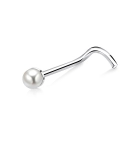 2mm Pearl Silver Curved Nose Stud NSKB-148p